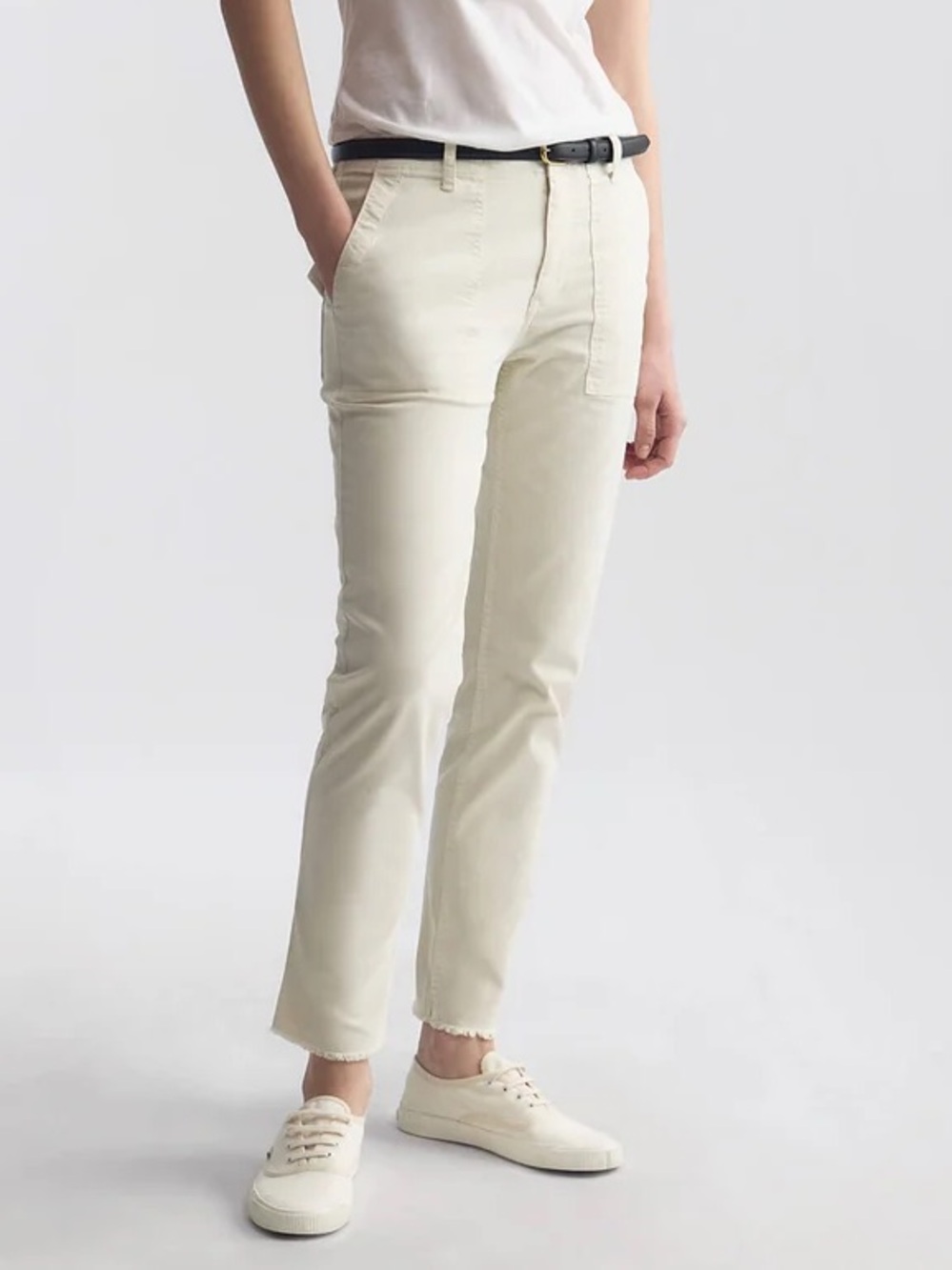 Nili Lotan Jenna Cotton Pant Size 4 Ivory Cream Raw Hem Crop Skinny Chino Preppy